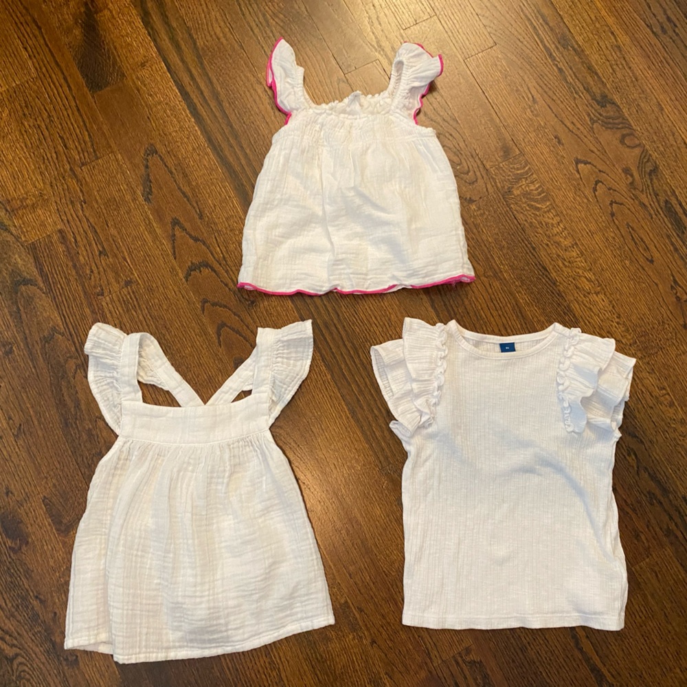 LOT- 3 pieces- frilly white shirts toddler girl size 4 Ruffle Sleeve Kids Tops